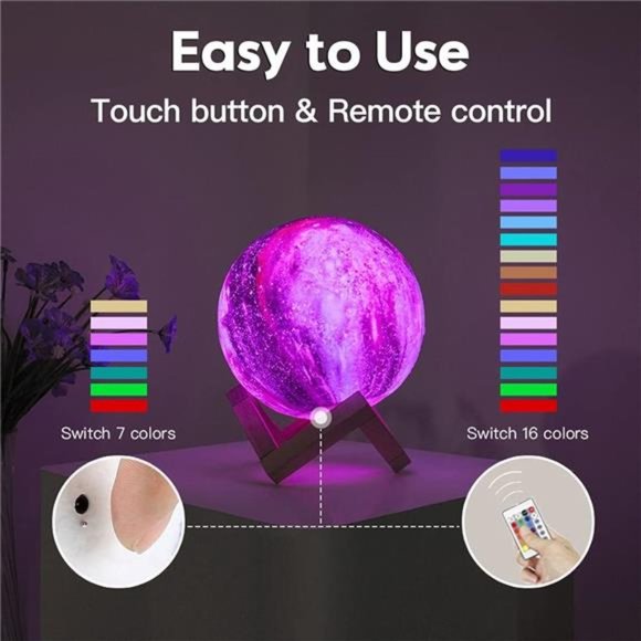 Moon Lamp Galaxy Lamp 5.9inch 16 Colors LED 3D Moon Light,Remote & Touch Control - Picture 3 of 8